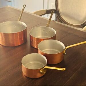 Vintage French Copper-Plated Saucepan Set - Authentic Collection from France